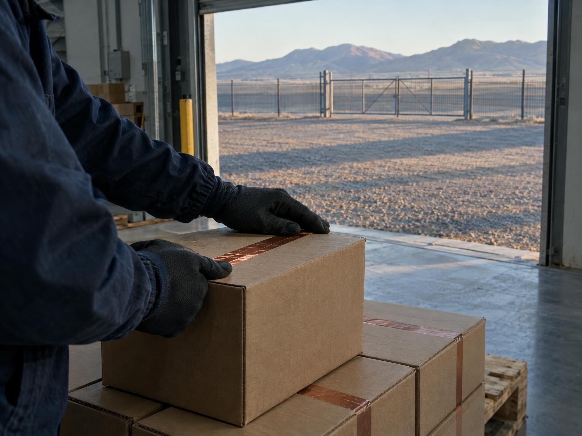 Dispatch in South Africa in the morning: a shipping carton is sealed with tape at a loading door